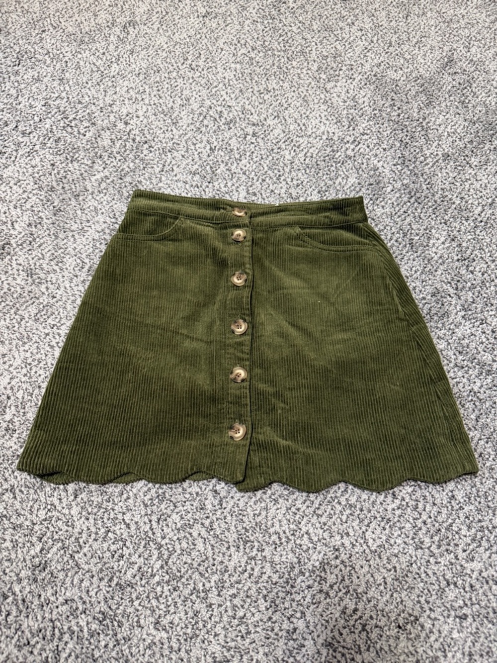 Francesca's Collections Olive Button-Front Corduroy Mini Skirt